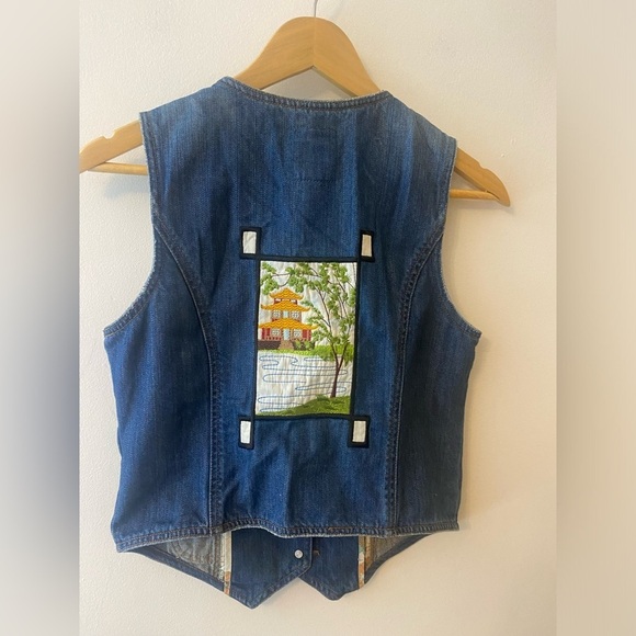 American Eagle Outfitters Denim Patch Back Vtg Vest - Picture 1 of 5